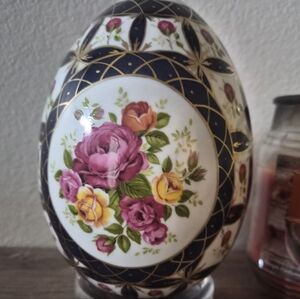 Floral Decorative Egg with Gold Accents